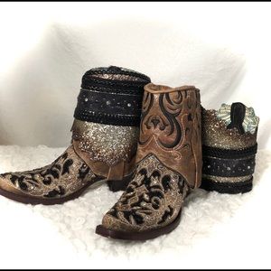 Corral Brown Glitter Flipped Shaft Ankle Boot